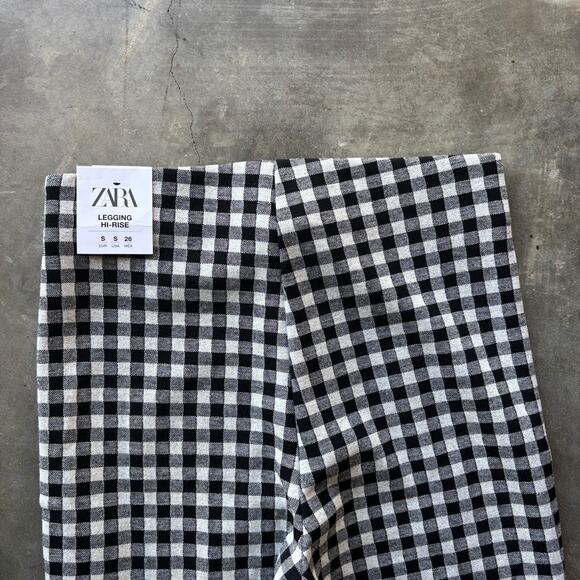 Zara Legging High-Rise Womens S White Black Gingham Plaid Checkered Skinny Pants - Picture 9 of 14